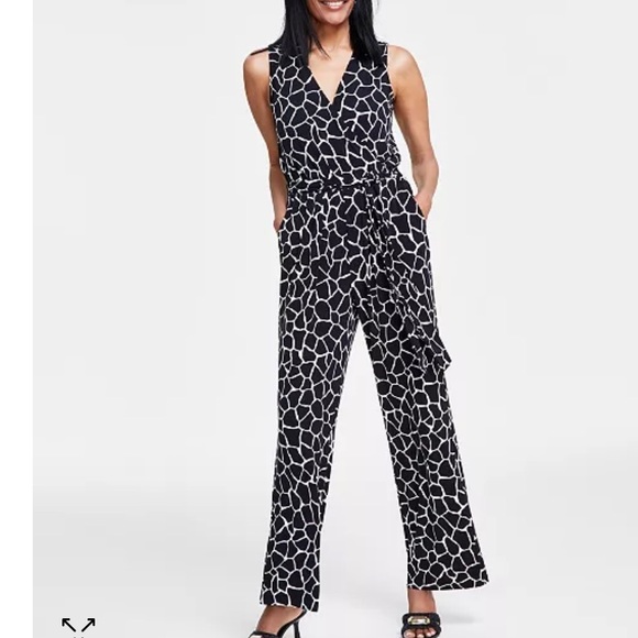 I.N.C. International Concepts Sleeveless Giraffe Print Tie-Waist Jumpsuit Size L - Picture 1 of 6